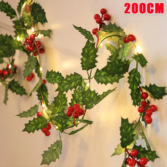 2M Kerst Guirlande met Licht en Rode Bessen – Sfeervolle Decoratie