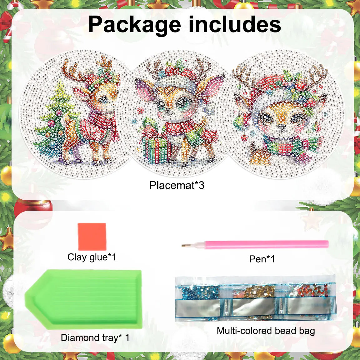 Diamond Painting Placemat schattig hert – set van 3 ronde onderzetters