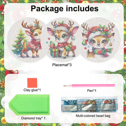Diamond Painting Placemat schattig hert – set van 3 ronde onderzetters