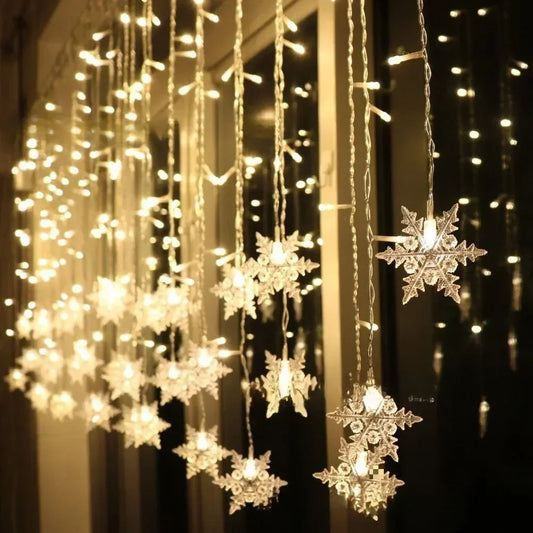 Kerst lichtgordijn sneeuwvlok, ster of ijspegel LED raamverlichting met 8 lichtstanden