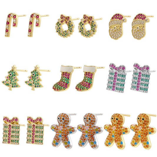 Kerst oorbellen goudkleurige candy & gingerbread man met fonkelende zirkonia