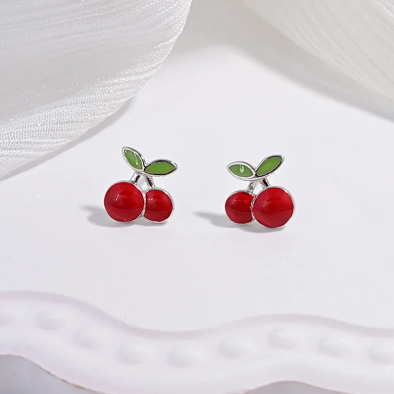 Zilveren Kerst oorbellen kerstboom kers aardbei studs feestelijke accessoires