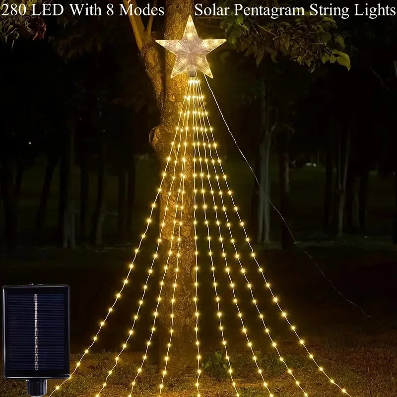 Led Kerstboom Sterrenlichtslinger op Zonne-energie – 280 LED met 8 Verlichtingsstanden