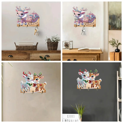 Diamond Painting Kapstok/Sleutelrek Kerst – Houten Wandhaak met Diamond Painting Steentjes
