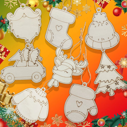 Houten figuur om zelf te schilderen/kleuren – 8 stuks kerst rendier versiering