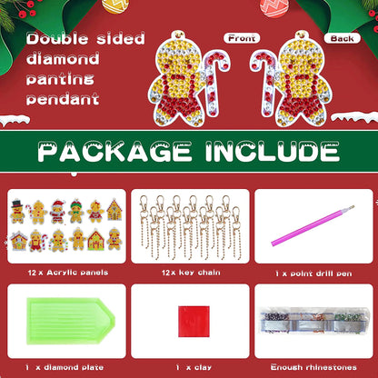 Diamond Painting Kerst Sleutelhangers - 12 Stuks - Gingerbread