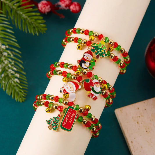Kerst armband met rendier, sneeuwvlok en kralen bedels voor dames en meisjes