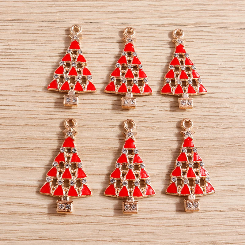 Kerst hanger/bedel voor ketting of armband – Mix van 10 modieuze emaille kerstboom bedels