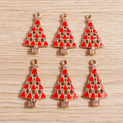 Kerst hanger/bedel voor ketting of armband – Mix van 10 modieuze emaille kerstboom bedels