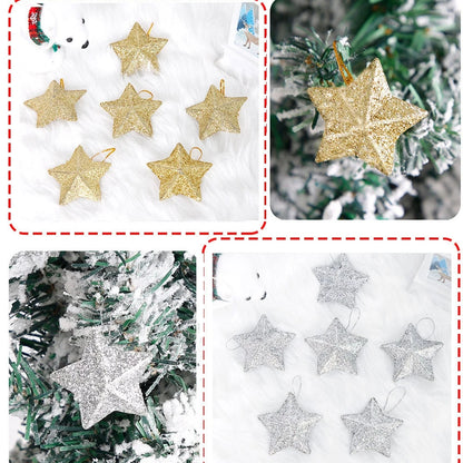 Kerst ornament voor Kerstboom – Glinsterende Ster Hanger 5cm (6/24 stuks)