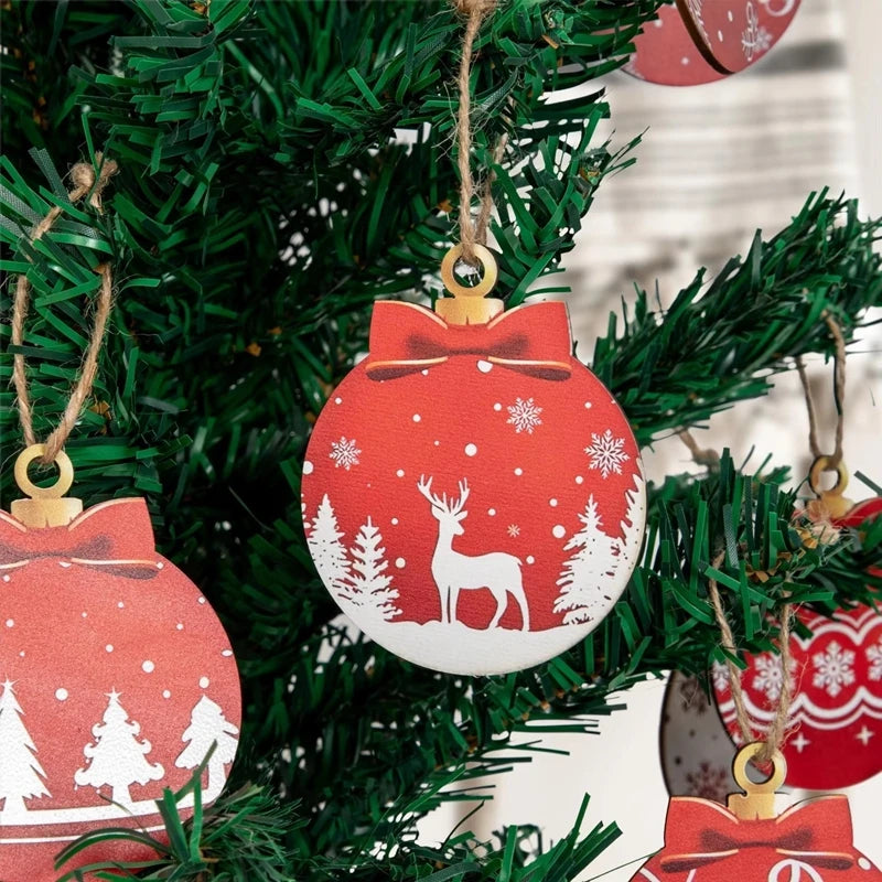 Kerstballen set hout – 12 stuks platte hangers voor kerstboomdecoratie