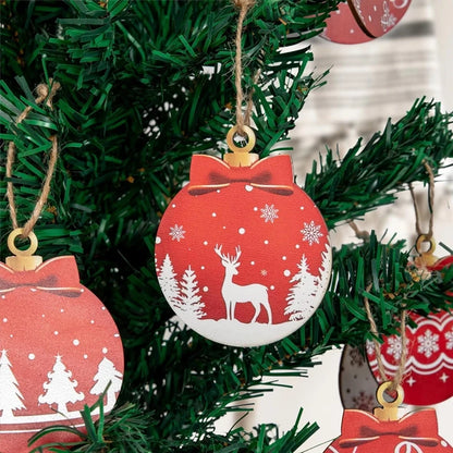 Kerstballen set hout – 12 stuks platte hangers voor kerstboomdecoratie