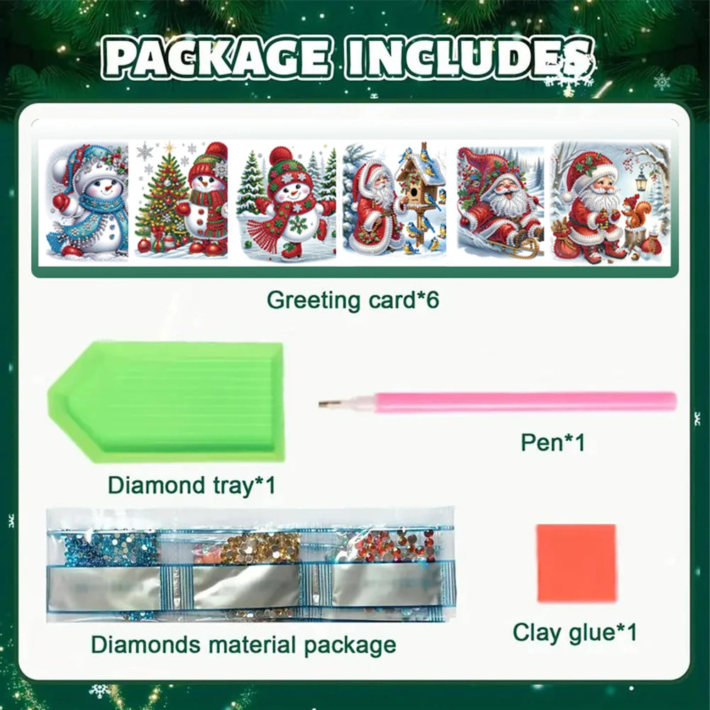 Diamond Painting Kerstkaarten set 6 stuks – Creatieve Kerst wenskaarten
