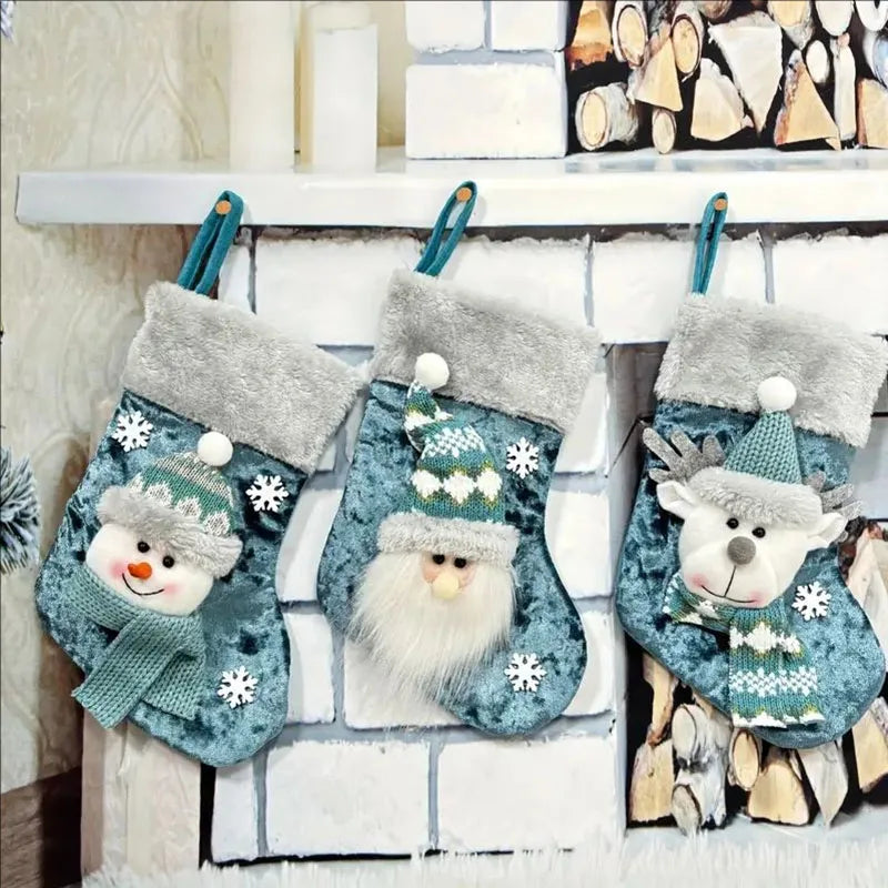 Kerst sok (decoratief) geborduurde cadeausok set van 3 stuks