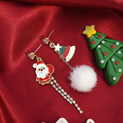 Kerst oorbellen met kristallen strik, kerstboom en sneeuwvlok hanger