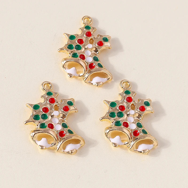 Kersthanger voor ketting of armband kerstboom rendier bel sneeuwpop hanger set - 10 stuks