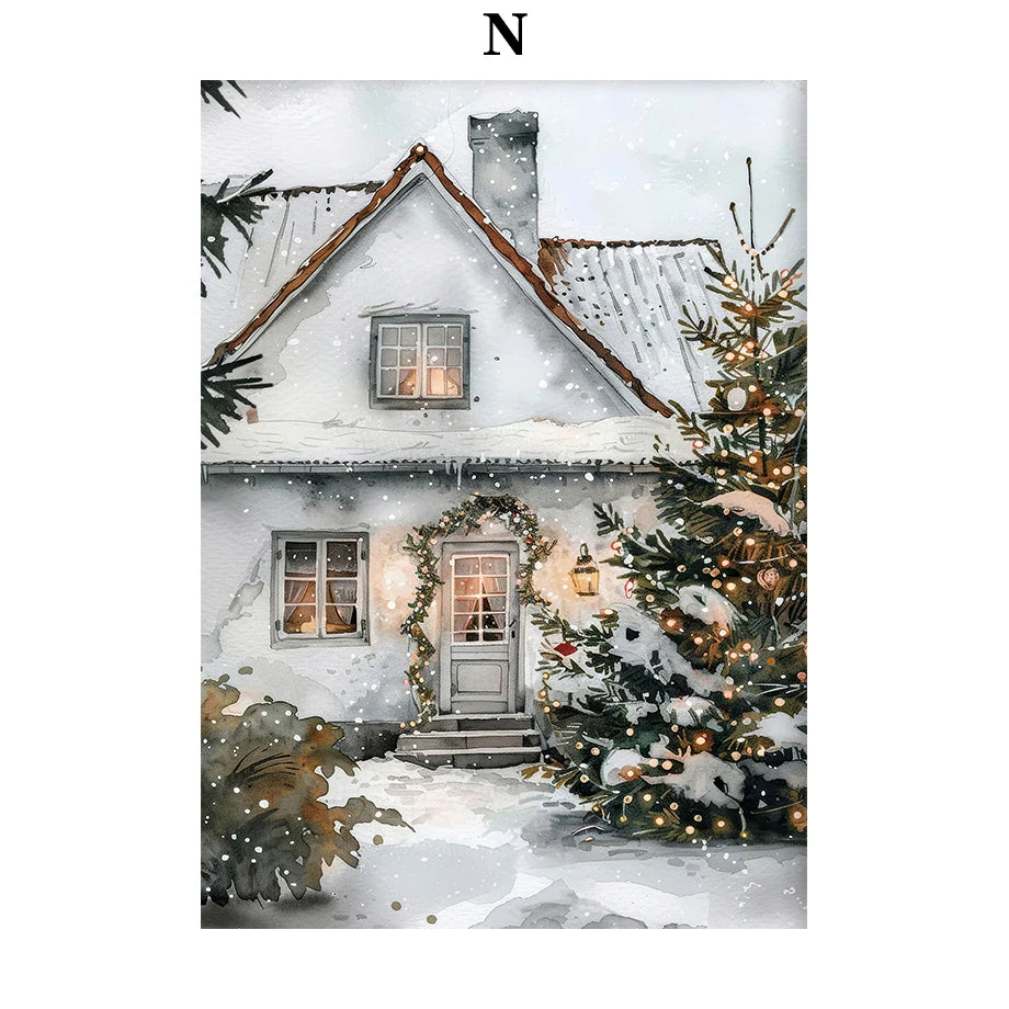 Kerst schilderij romantische winteravond in Parijs met sneeuw en kerstboom