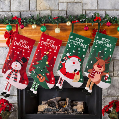 Kerstsok grote cadeausok met kerstman en sneeuwpop decoratie