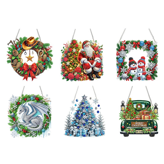 Diamond Painting Kerstkrans raam- en wandhanger met strass steentjes