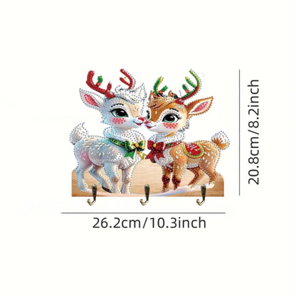 Diamond Painting Kapstok/Sleutelrek Kerst – Houten Wandhaak met Diamond Painting Steentjes