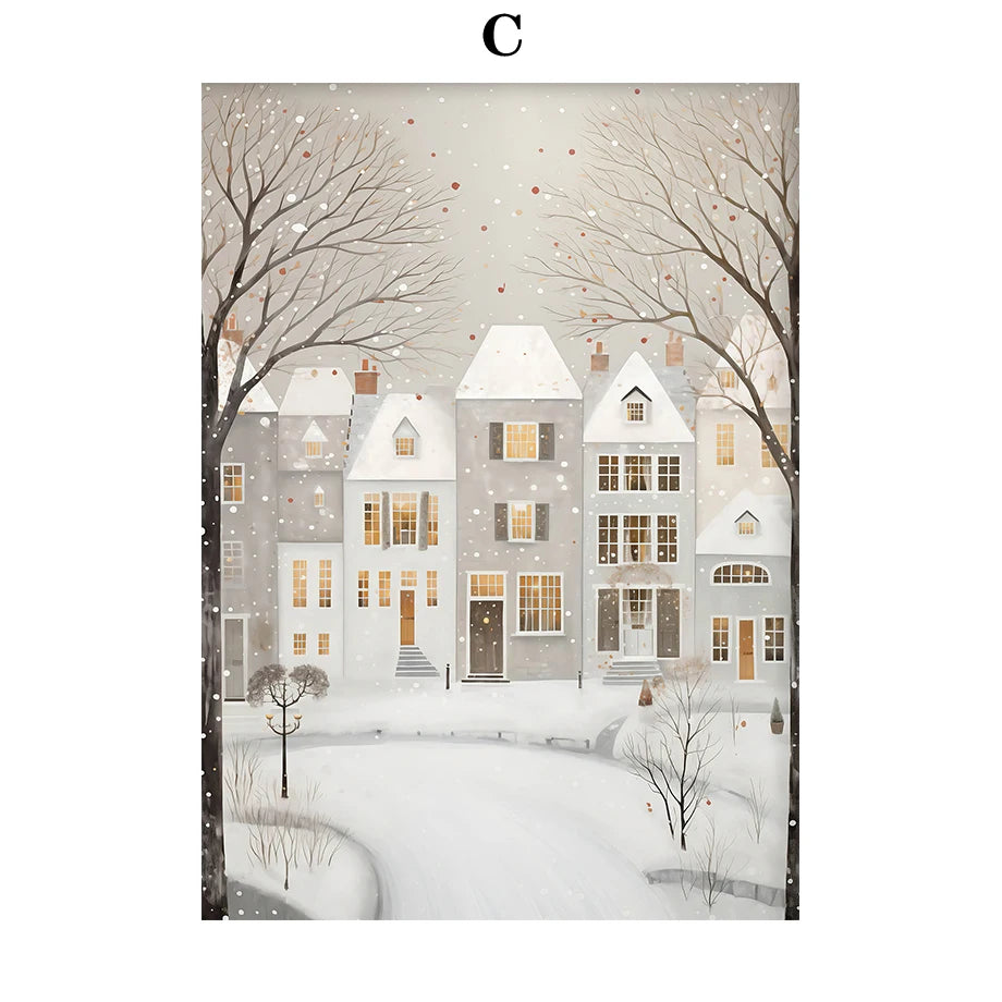 Kerst schilderij romantische winteravond in Parijs met sneeuw en kerstboom