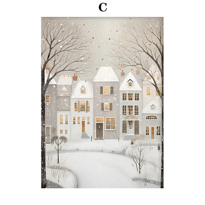 Kerst schilderij romantische winteravond in Parijs met sneeuw en kerstboom