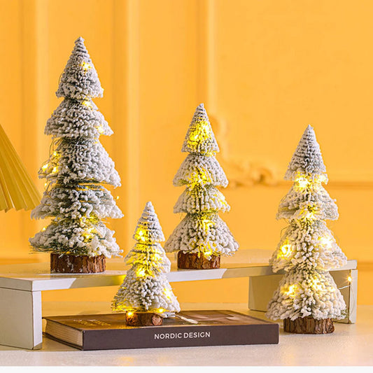 Kerst lamp mini kerstboom met witte dennennaalden voor tafel en raamdecoratie