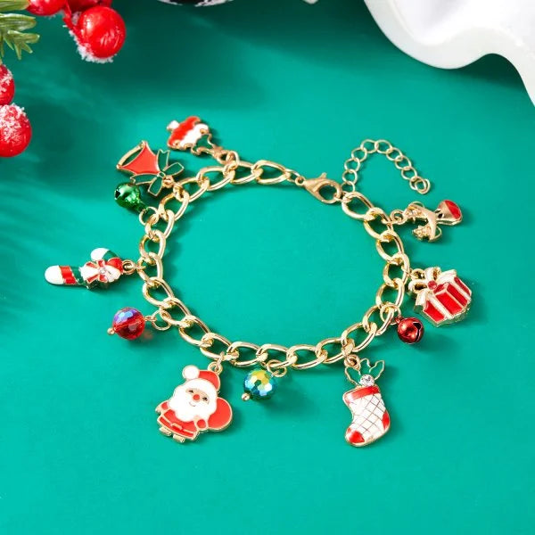 Kerst armband met kerstman sneeuwpop ster en kerstboom hanger