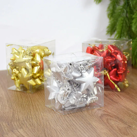 Kerstboom ornamenten gouden, rode of zilveren sterren set van 12 kerstballen hangdecoratie
