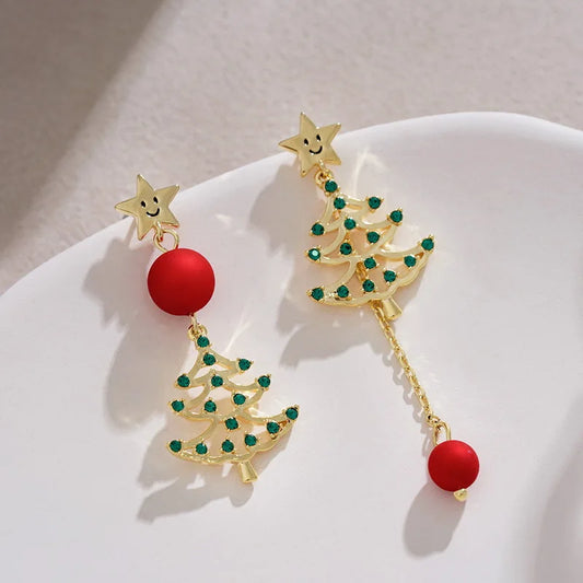 Kerst oorbellen elegante asymmetrische hangers met lange ketting - 014