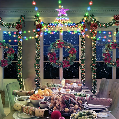 Led Kerstboom Waterval Slingerlicht met Ster Top – 8 Lichtstanden voor Binnen & Buiten