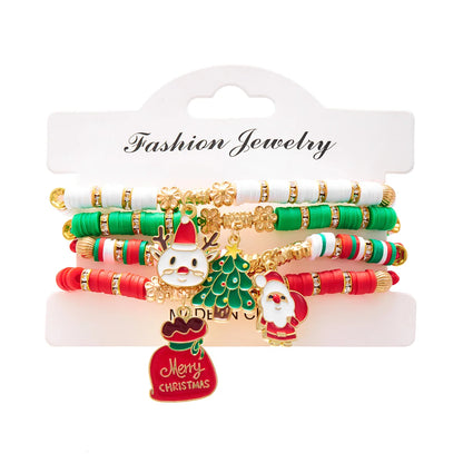 Kerst armband set met kerstboom rendier en kerstman kralen (4 stuks)