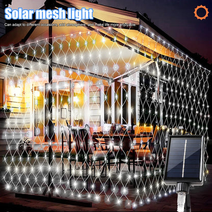 Kerst lichtgordijn op zonne-energie met 8 sfeermodi voor buiten