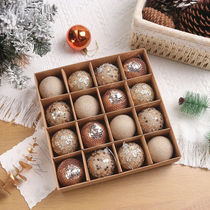 Kerstballen set 16 stuks – Champagne, Rood & Goud – 6 cm