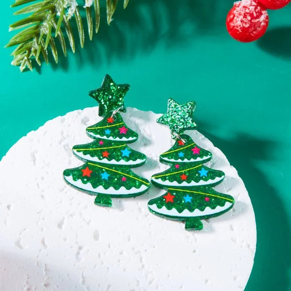 Kerst oorbellen set kerstboom met kristallen ster en zilverkleurige afwerking