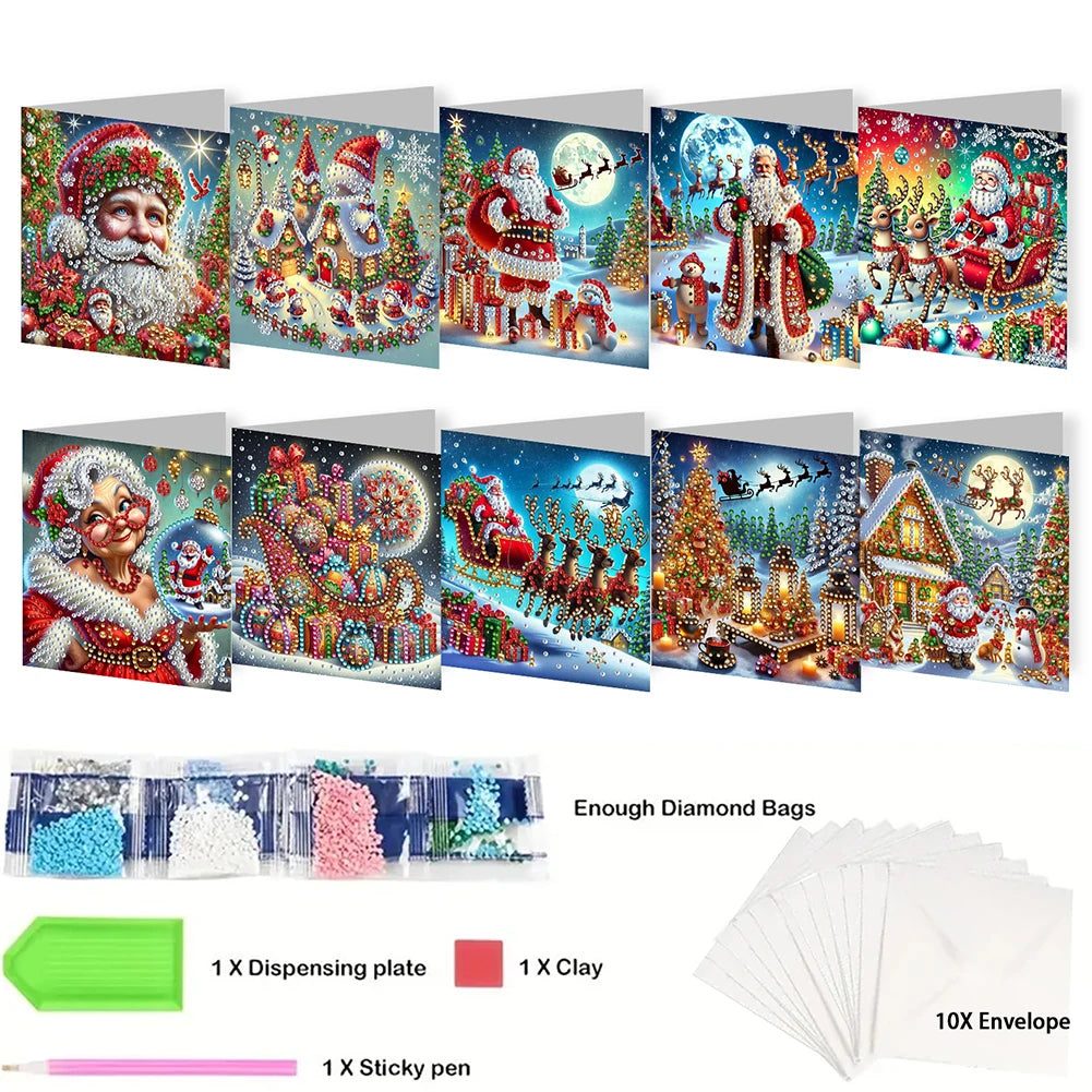 Diamond Painting Kerstkaarten 10 stuks voor Feestdagen en Speciale Gelegenheden