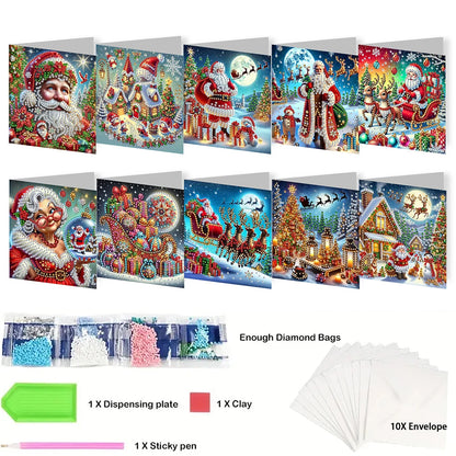 Diamond Painting Kerstkaarten 10 stuks voor Feestdagen en Speciale Gelegenheden