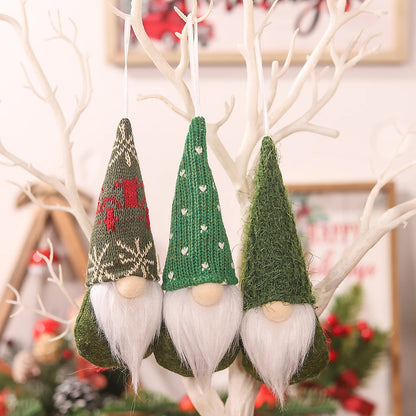Set kersthangers – 3 schattige kerstgnomen met gebreide muts, 17 cm