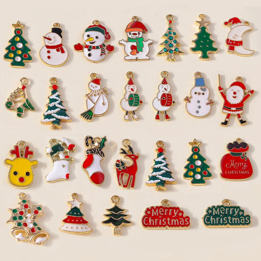 Kersthanger voor ketting of armband kerstboom rendier bel sneeuwpop hanger set - 10 stuks