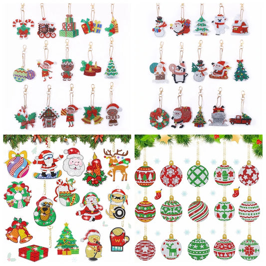 Diamond Painting Kerst Sleutelhangers – Set van 15 Dubbelzijdige Ornamenten