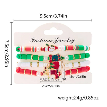 Kerst armband set met kerstboom rendier en kerstman kralen (4 stuks)
