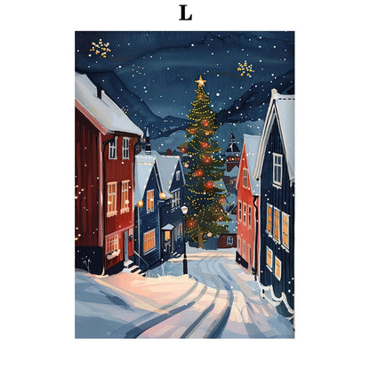 Kerst schilderij romantische winteravond in Parijs met sneeuw en kerstboom