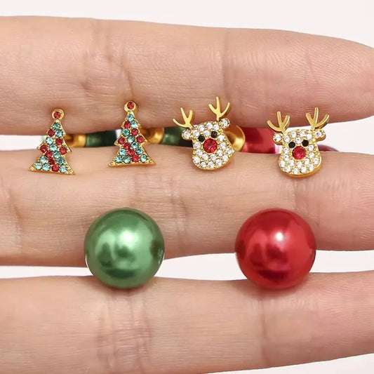 Kerst oorbellen rendier kerstboom studs met zirkonia voor dames
