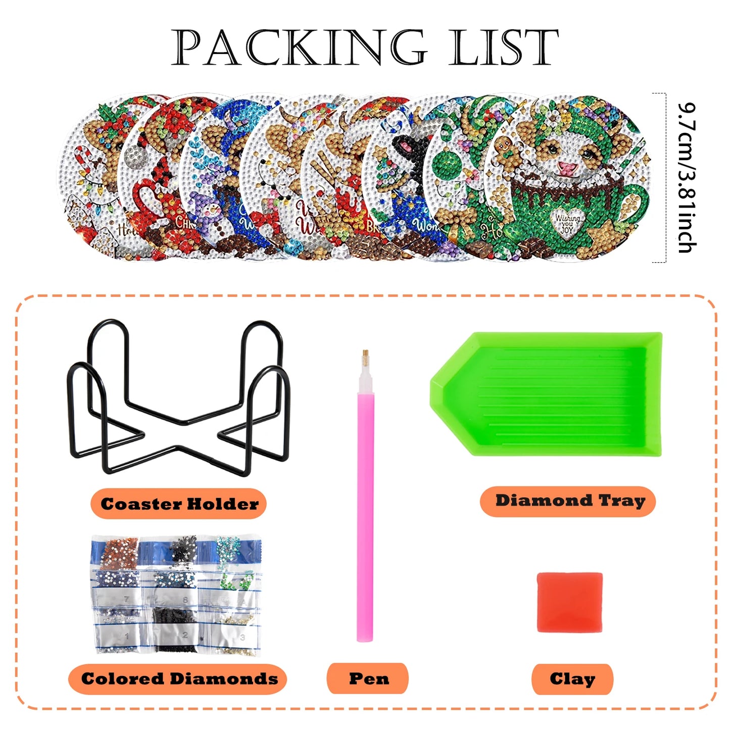 Diamond Painting Onderzetters Dieren – Set van 8 met Houder