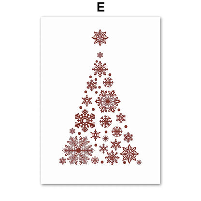 Kerst schilderij (canvas) panda met kerstboom en sneeuwvlokken – moderne wanddecoratie