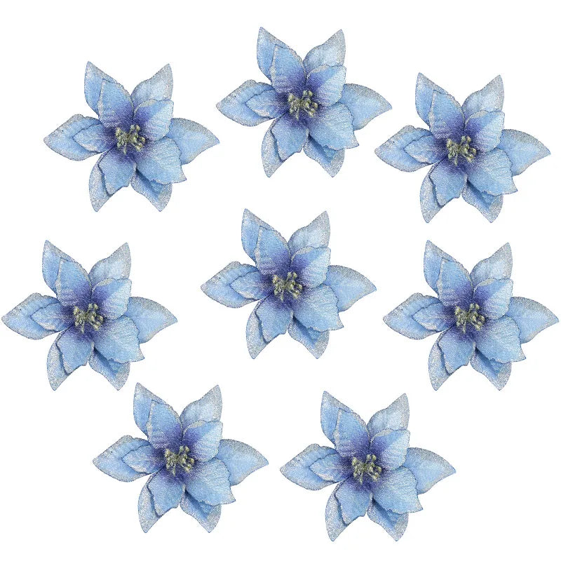 Kerstboom ornament glitter kunstbloemen 13cm decoratie set