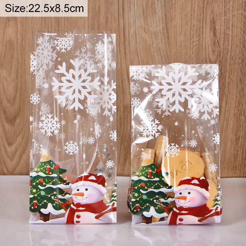 Kerst cadeau verpakking – Sneeuwpop koekjeszakjes met kerstboom en sneeuwvlok motief
