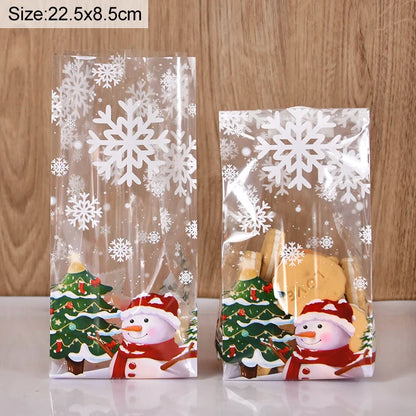 Kerst cadeau verpakking – Sneeuwpop koekjeszakjes met kerstboom en sneeuwvlok motief