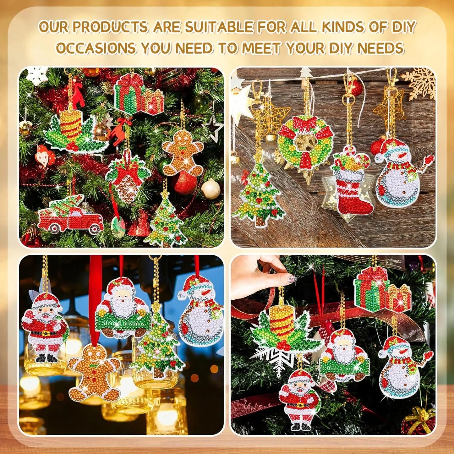 Diamond Painting Kerst Sleutelhangers – 12-delige Dubbelzijdige Set