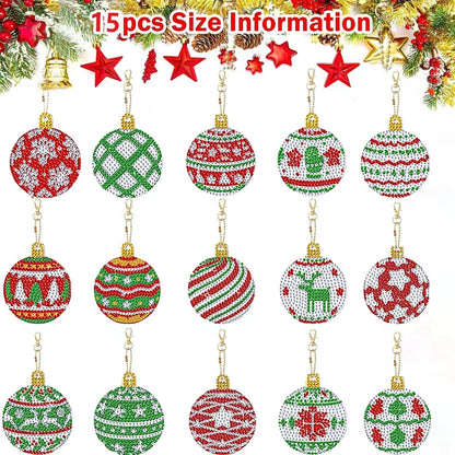 Diamond Painting Kerst Sleutelhangers – Set van 15 Dubbelzijdige Ornamenten